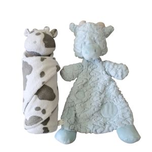 Griffin Giraffe Rattle Blankie & Cow Blankie Set for Babies